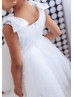 White Satin Tulle Pearl Beading Rustic Flower Girl Dress